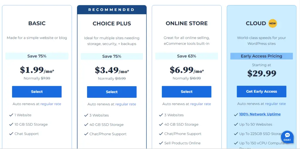 Offres et tarifs chez Bluehost