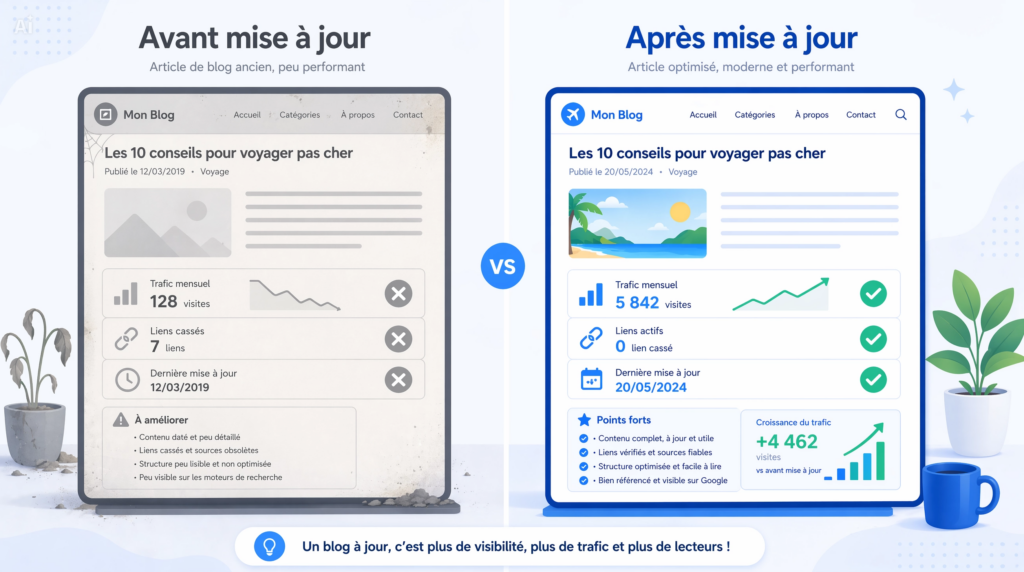 mise à jour d’article blog avant après