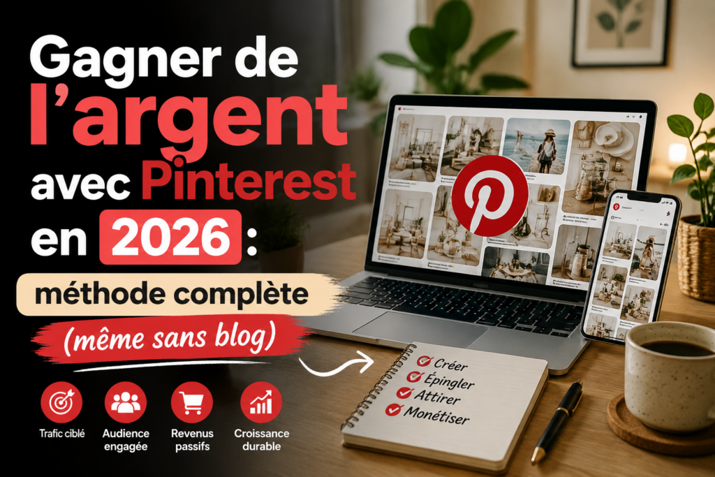Gagner de l'argent avec Pinterest en 2026 : méthode complète (même sans blog)